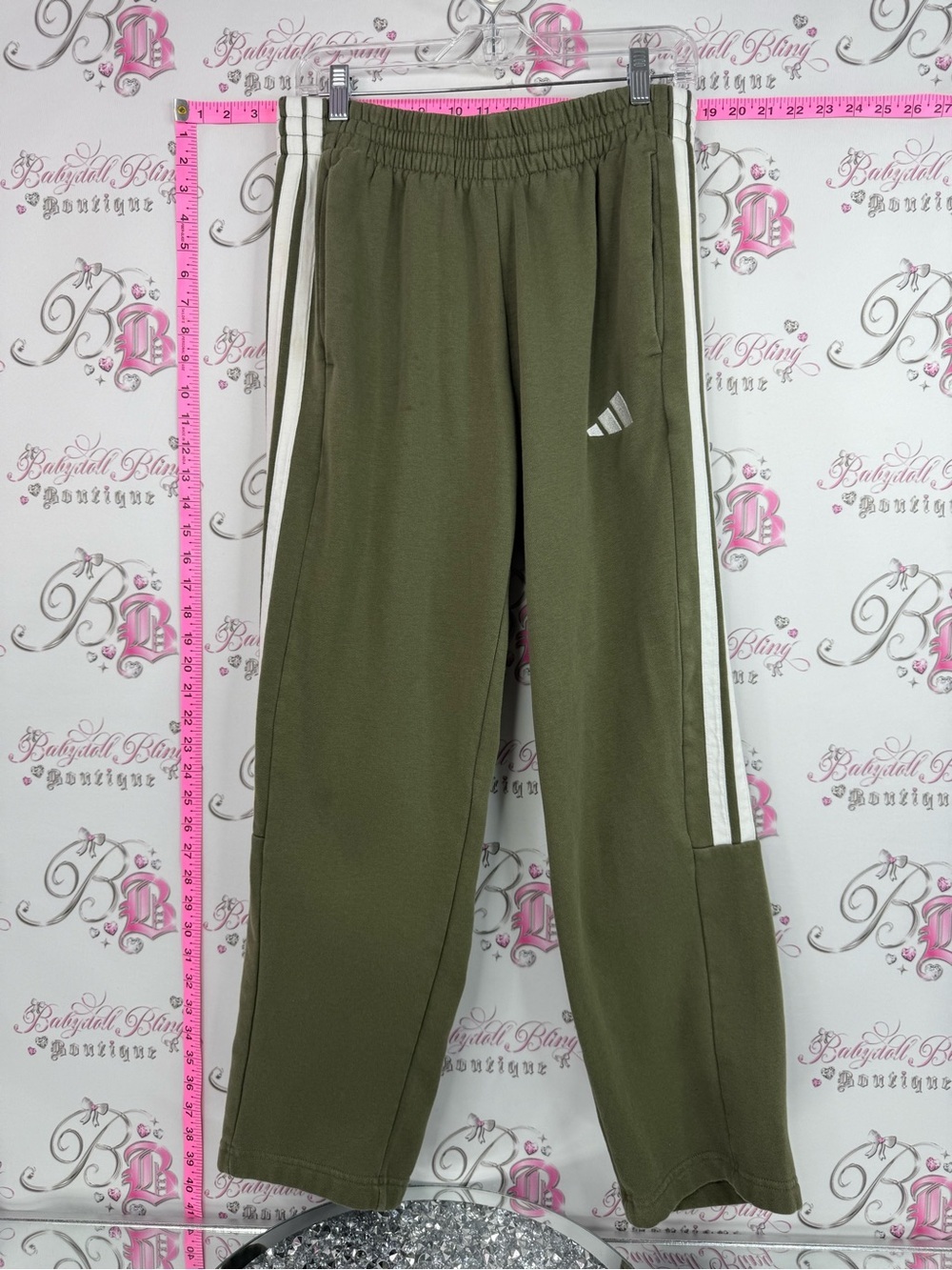adidas pants sweats Olive Green sweatpants Joggers with White Side Stripes